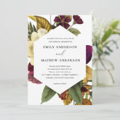 RETRO BURGUNDY GEEL VLOEDBUNCH WEDING KAART (Staand voorkant)