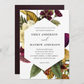 RETRO BURGUNDY GEEL VLOEDBUNCH WEDING KAART (Voorkant / Achterkant)