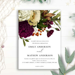 RETRO BURGUNDY GEEL VLOEDBUNCH WEDING KAART