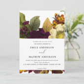  RETRO BURGUNDY GEEL VLOEDBUNCH WEDING KAART (Staand voorkant)