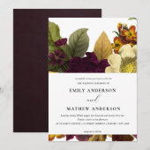  RETRO BURGUNDY GEEL VLOEDBUNCH WEDING KAART (Voorkant / Achterkant)