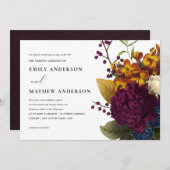  RETRO BURGUNDY GEEL VLOEDBUNCH WEDING KAART (Voorkant / Achterkant)