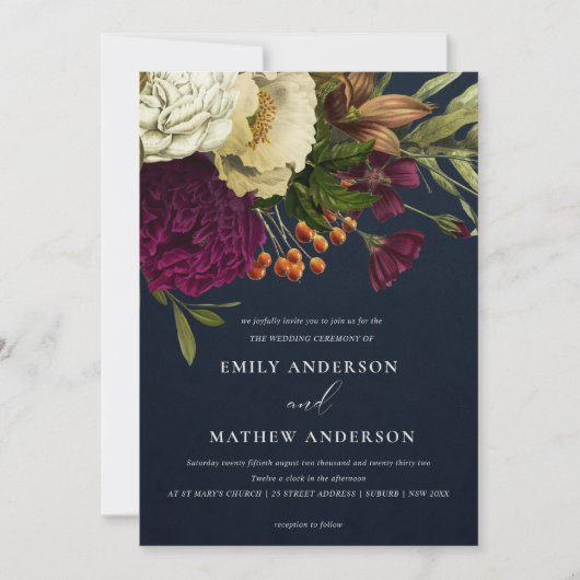 RETRO BURGUNDY GEEL VLOEDBUNCH WEDING KAART (Voorkant)