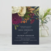 RETRO BURGUNDY GEEL VLOEDBUNCH WEDING KAART (Staand voorkant)