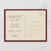 Retro Burgundy Ivory 3 Photo Collage Save The Date Briefkaart (Achterkant)