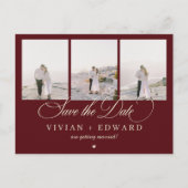 Retro Burgundy Ivory 3 Photo Collage Save The Date Briefkaart (Voorkant)