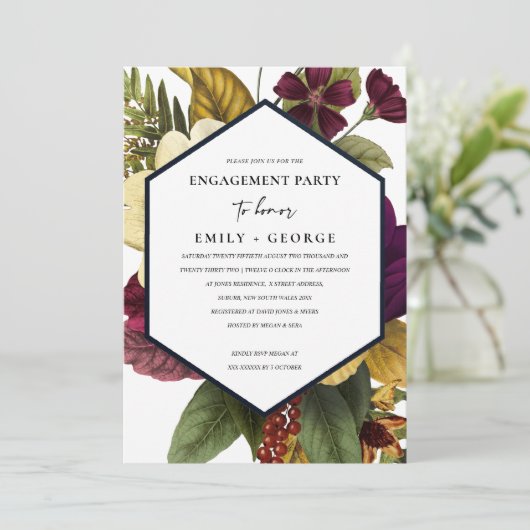  RETRO BURGUNDY OCHRE FLORAL VERLOVING KAART (Staand voorkant)