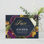  RETRO BURGUNDY OCHRE MAROON HERFST FLORAL SAVE THE DATE (Staand voorkant)
