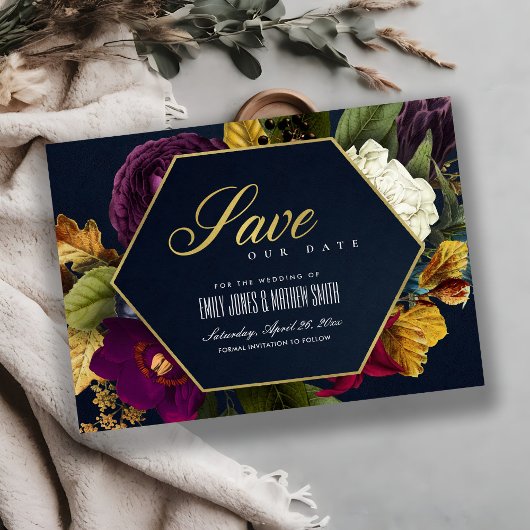  RETRO BURGUNDY OCHRE MAROON HERFST FLORAL SAVE THE DATE