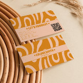 Retro Burnt Orange Terracotta QR Code Boho Groovy Visitekaartje