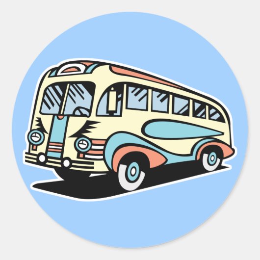 retro bus touringcar ronde sticker (Voorkant)