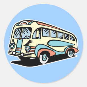 retro bus touringcar ronde sticker