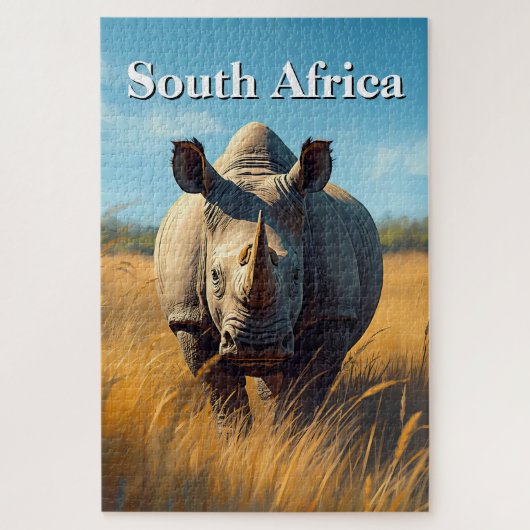Retro Bushveld Zuid-Afrikaanse Neushoorn Legpuzzel (Verticaal)