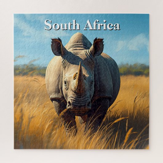 Retro Bushveld Zuid-Afrikaanse Neushoorn Legpuzzel (Verticaal)