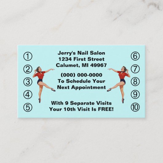 Retro Business Punch-kaarten Dames Happy Lady Klantenkaartje (Voorkant)