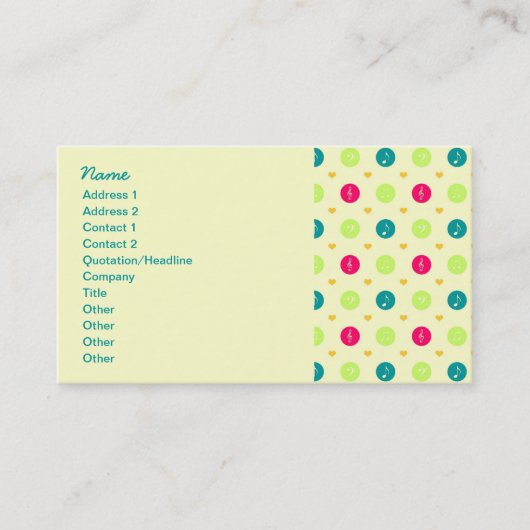 Retro Business Snoep Muzieknoten Pattern Visitekaartje (Voorkant)