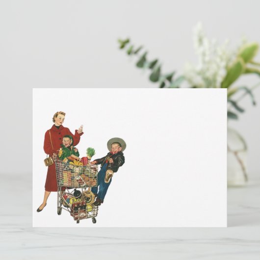 Retro Busy Grocery Shopping Coupon Party Blank 5x7 Kaart (Staand voorkant)