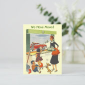 Retro Busy Home We hebben kennisgeving van verplaa Aankondiging (Staand voorkant)