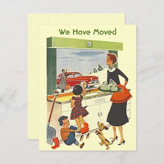 Retro Busy Home We hebben kennisgeving van verplaa Aankondiging (Voorkant / Achterkant)