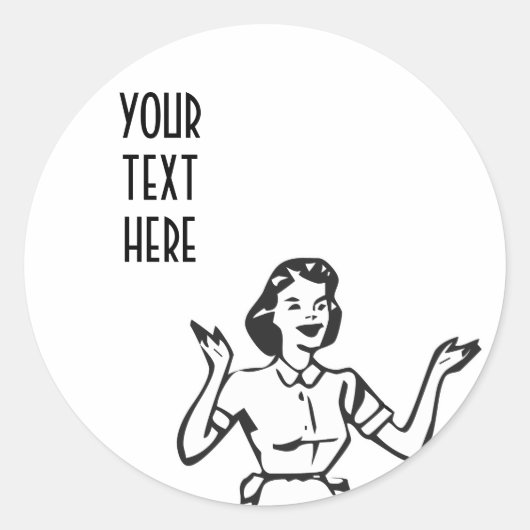 Retro Busy Huisvrouw Ronde Sticker (Voorkant)