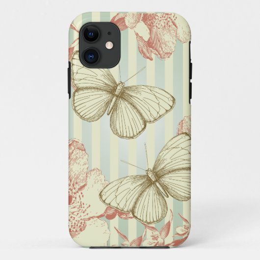  Retro Butterflies en Flowers Case-Mate iPhone Case (Achterkant)