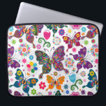 Retro Butterflies en Flowers Laptop Sleeve<br><div class="desc">Koolkleurige retro butterflies- en bloementeelt</div>