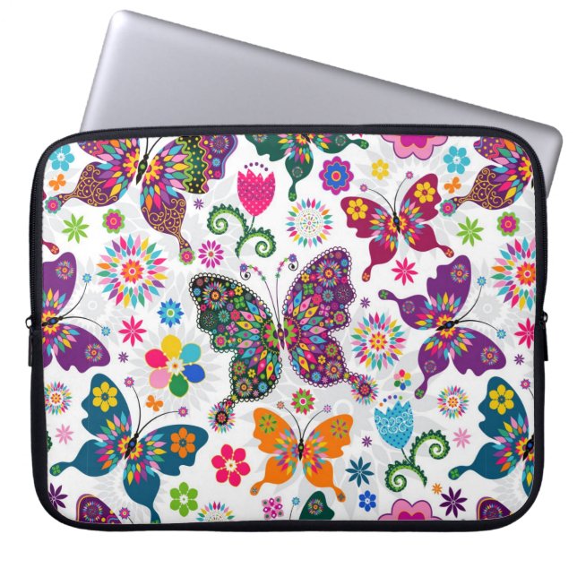 Retro Butterflies en Flowers Laptop Sleeve (Voorkant)