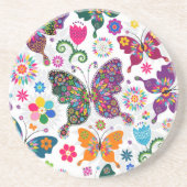 Retro Butterflies en Flowers Patroon Zandsteen Onderzetter (Voorkant)