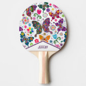 Retro Butterflies en Flowers Tafeltennisbatje (Voorkant)