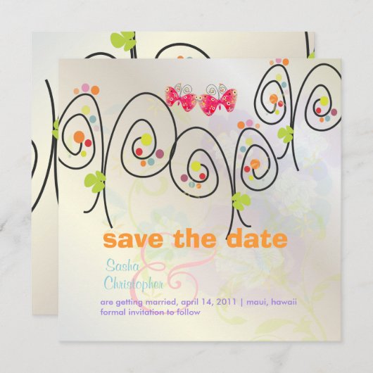 Retro Butterflies + Spring Bouquet/Save the Date Save The Date (Voorkant / Achterkant)