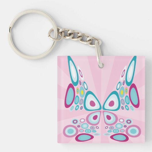 Retro Butterfly Abstracte Pop Art Sleutelhanger (Voorkant)