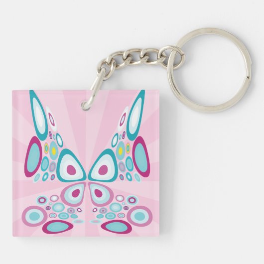 Retro Butterfly Abstracte Pop Art Sleutelhanger (Achterkant)