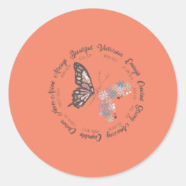 Retro Butterfly Christelijk Quottes Design Ronde Sticker