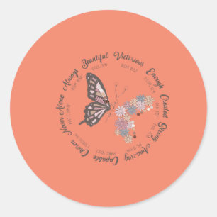 Retro Butterfly Christelijk Quottes Design Ronde Sticker