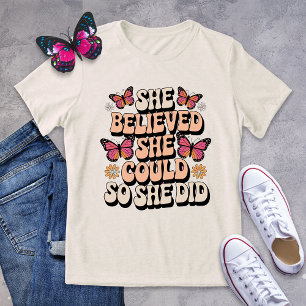 Retro Butterfly Empowerment T-shirt - Ze geloofde