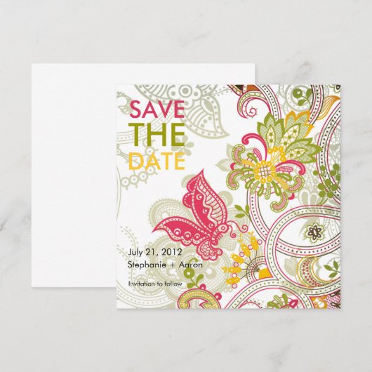 Retro Butterfly Floral Save the Date (Voorkant / Achterkant)