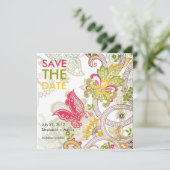 Retro Butterfly Floral Save the Date (Staand voorkant)