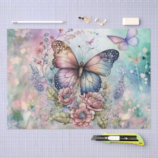 Retro Butterfly Floral Waterverf Tissuepapier (Craft)