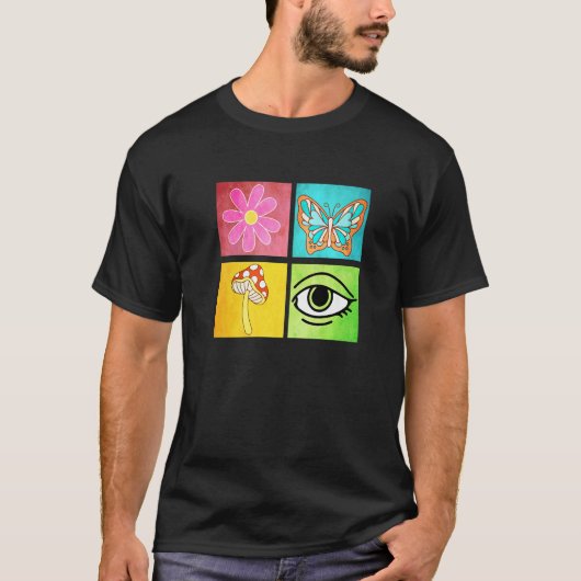 Retro Butterfly Groovy Daisy Flower Mushroom Eye T T-shirt (Voorkant)