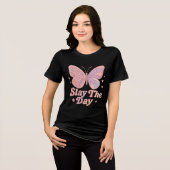 Retro Butterfly “Slay The Day” Art Tri-Blend Shirt (Voorkant volledig)