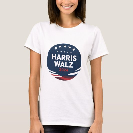 Retro Button voor Democraten Harris Waltz T-shirt (Voorkant)