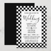 Retro BW Geruite Huwelijksuitnodiging Kaart (Voorkant / Achterkant)