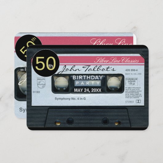Retro C Audiocassette Uitnodiging 50e verjaardagsf (Voorkant / Achterkant)
