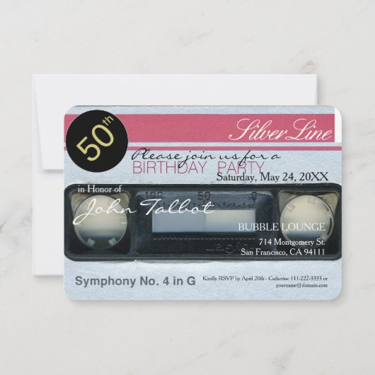 Retro C Audiocassette Uitnodiging 50e verjaardagsf (Achterkant)