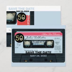 Retro C Audiotape 50e verjaardag Opslaan Datum P Uitnodiging Briefkaart