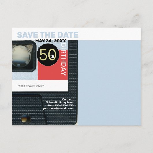 Retro C Audiotape 50e verjaardag Opslaan Datum P Uitnodiging Briefkaart (Achterkant)