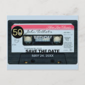 Retro C Audiotape 50e verjaardag Opslaan Datum P Uitnodiging Briefkaart (Voorkant)