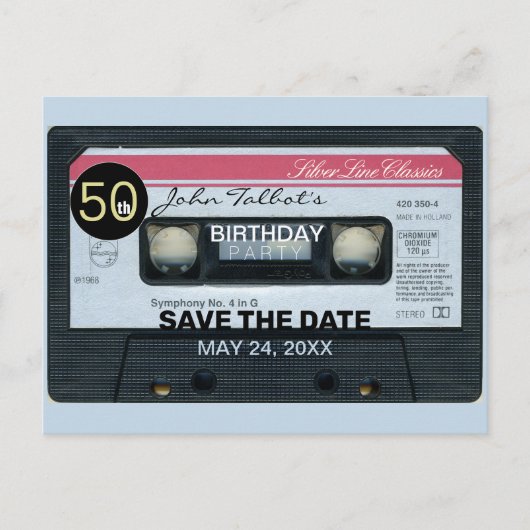 Retro C Audiotape 50e verjaardag Opslaan Datum P Uitnodiging Briefkaart (Voorkant)