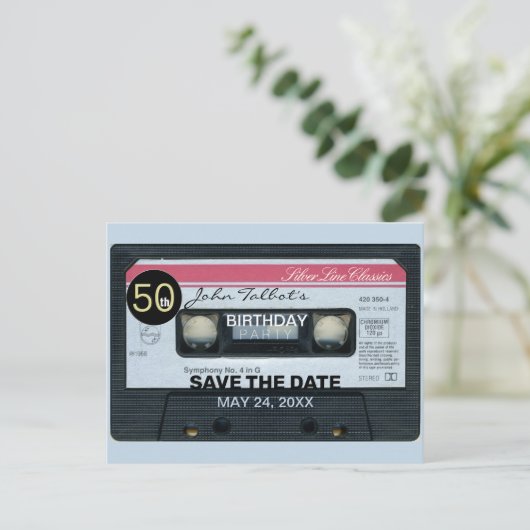 Retro C Audiotape 50e verjaardag Opslaan Datum P Uitnodiging Briefkaart (Staand voorkant)
