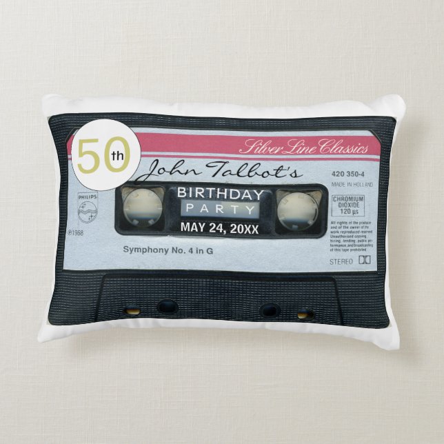 Retro C Audiotape Cassette 50th Birthday A Pillow Accent Kussen (Achterkant)
